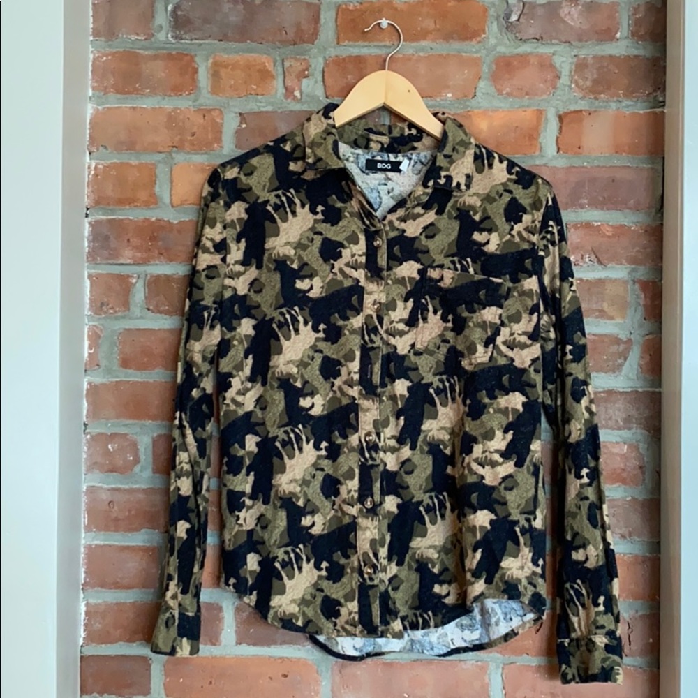 BDG Animal Print Camouflage Flannel Shirt